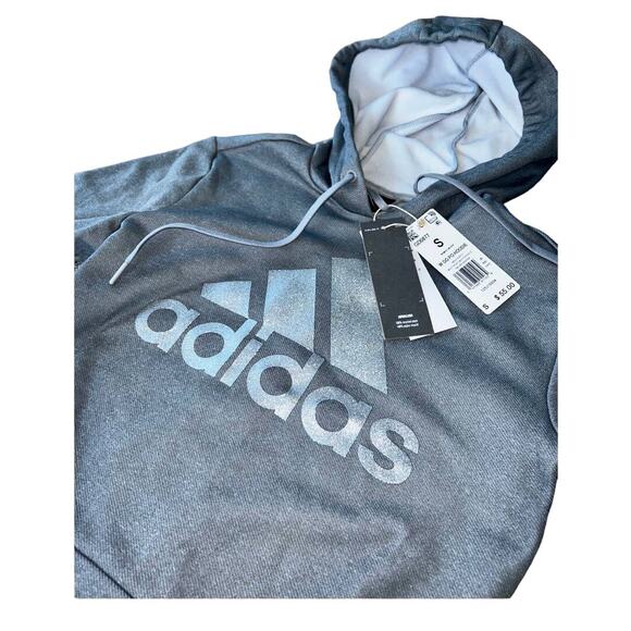 NWT Adidas Aeroready Big Silver Logo Hoodie Sweatshirt Gray Women’s Small - Picture 2 of 9